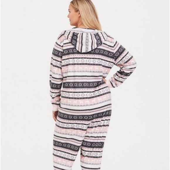 Torrid Fleece Full Length Lounge Onesie Pink Fair Isle 00/0 - Picture 5 of 13
